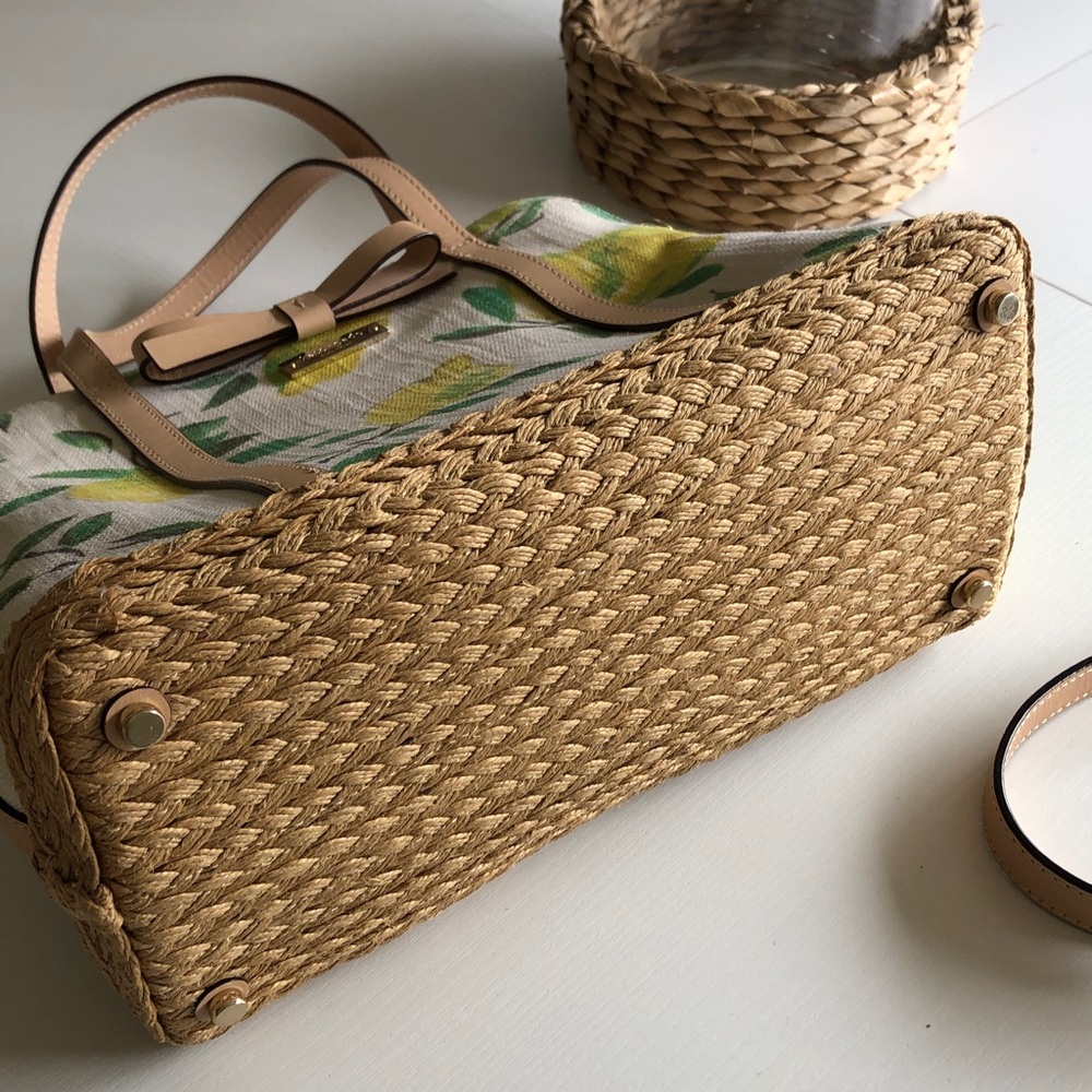 KATE SPADE Capri Espadrille Lemon Bow Rattan Straw Maise Satchel Crossbody bag - Picture 6 of 10